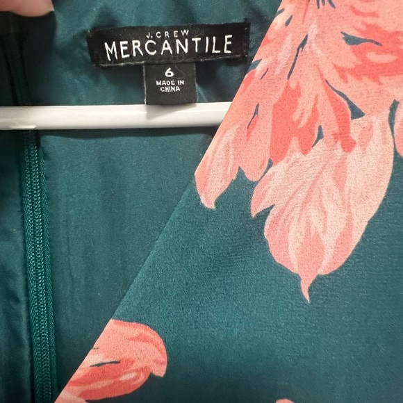 J. Crew Mercantile Printed Short Sleeve‎ Tie Shoulder Dress Green Pink Size 6 - Picture 5 of 7
